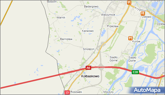 mapa Smolęcin gmina Kołbaskowo, Smolęcin gmina Kołbaskowo na mapie Targeo