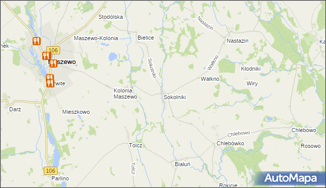 mapa Sokolniki gmina Maszewo, Sokolniki gmina Maszewo na mapie Targeo