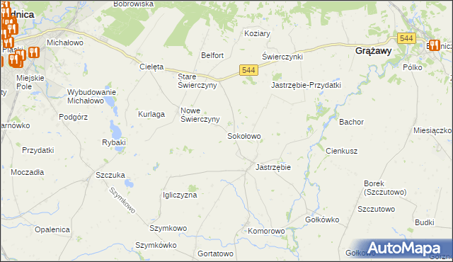 mapa Sokołowo gmina Bartniczka, Sokołowo gmina Bartniczka na mapie Targeo
