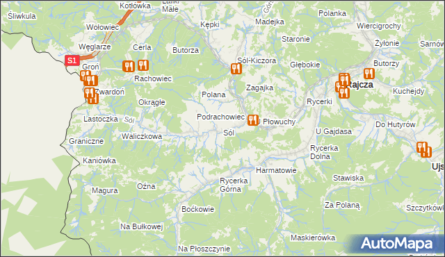 mapa Sól gmina Rajcza, Sól gmina Rajcza na mapie Targeo