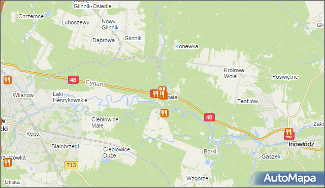 mapa Spała gmina Inowłódz, Spała gmina Inowłódz na mapie Targeo