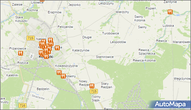 mapa Stamirowice gmina Koluszki, Stamirowice gmina Koluszki na mapie Targeo