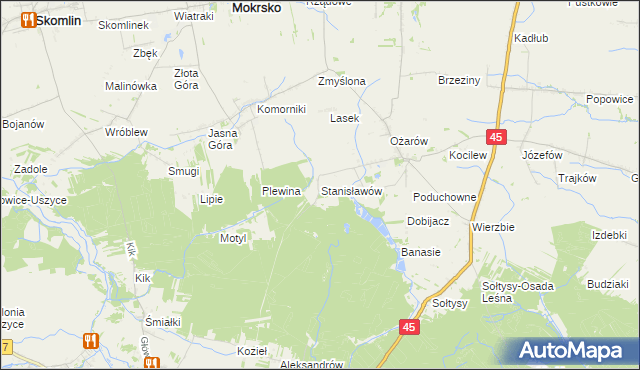 mapa Stanisławów gmina Mokrsko, Stanisławów gmina Mokrsko na mapie Targeo