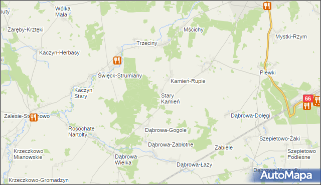 mapa Stary Kamień gmina Szepietowo, Stary Kamień gmina Szepietowo na mapie Targeo