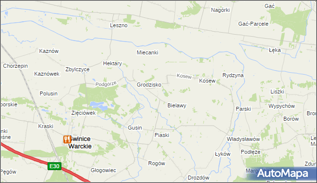 mapa Strachów gmina Świnice Warckie, Strachów gmina Świnice Warckie na mapie Targeo