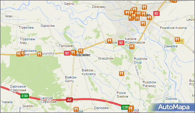 mapa Straszków gmina Kościelec, Straszków gmina Kościelec na mapie Targeo