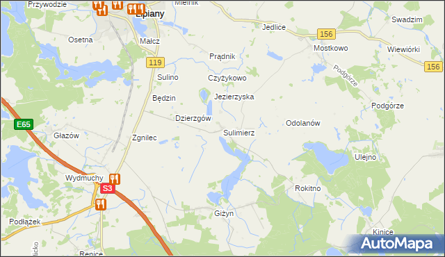 mapa Sulimierz gmina Myślibórz, Sulimierz gmina Myślibórz na mapie Targeo