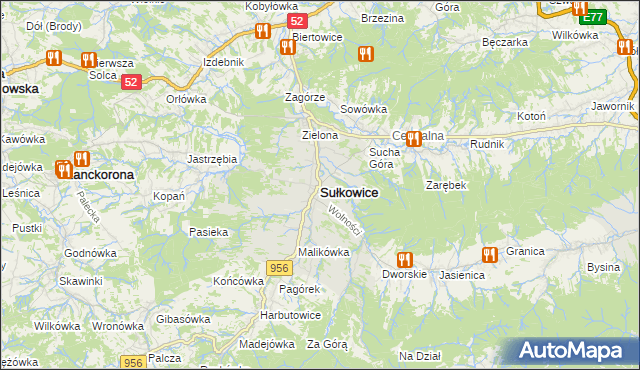 mapa Sułkowice powiat myślenicki, Sułkowice powiat myślenicki na mapie Targeo