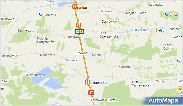 mapa Sumin gmina Tarnawatka, Sumin gmina Tarnawatka na mapie Targeo