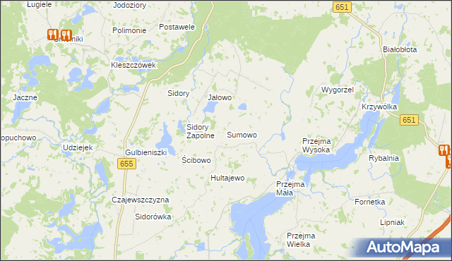 mapa Sumowo gmina Jeleniewo, Sumowo gmina Jeleniewo na mapie Targeo