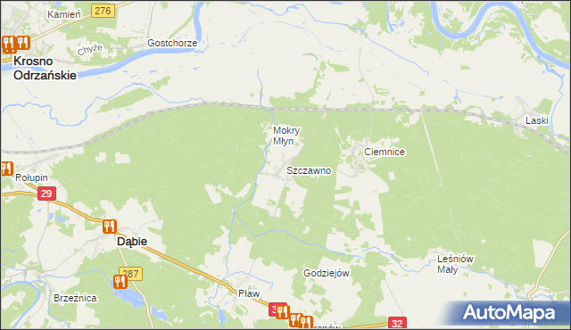 mapa Szczawno gmina Dąbie, Szczawno gmina Dąbie na mapie Targeo