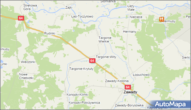 mapa Targonie-Wity, Targonie-Wity na mapie Targeo