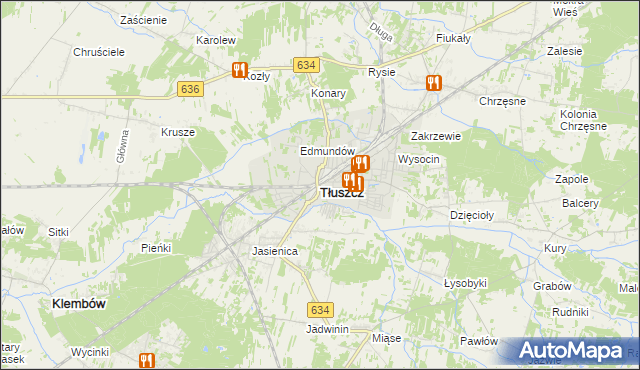 mapa Tłuszcz powiat wołomiński, Tłuszcz powiat wołomiński na mapie Targeo
