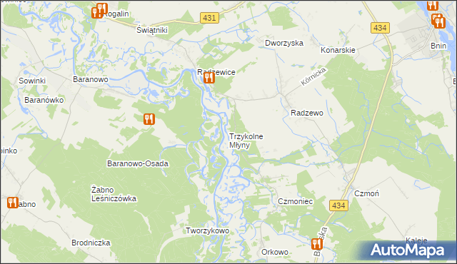 mapa Trzykolne Młyny, Trzykolne Młyny na mapie Targeo