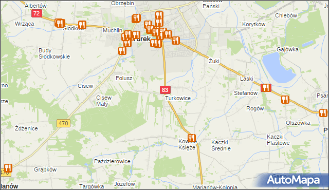 mapa Turkowice gmina Turek, Turkowice gmina Turek na mapie Targeo