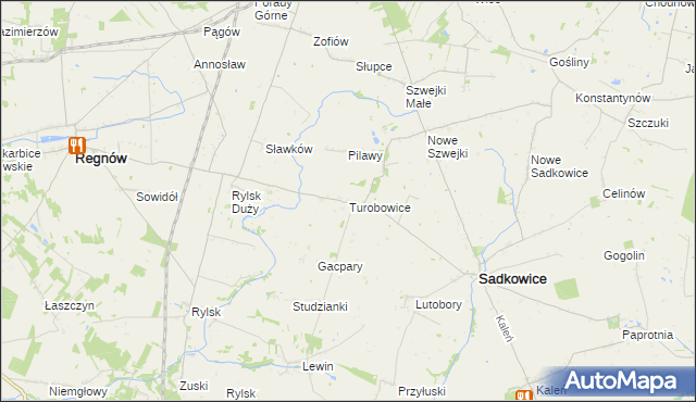 mapa Turobowice gmina Sadkowice, Turobowice gmina Sadkowice na mapie Targeo