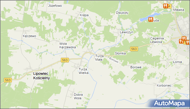 mapa Turza Mała gmina Lipowiec Kościelny, Turza Mała gmina Lipowiec Kościelny na mapie Targeo