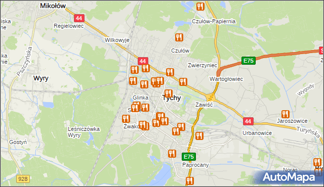 mapa Tychów, Tychy na mapie Targeo