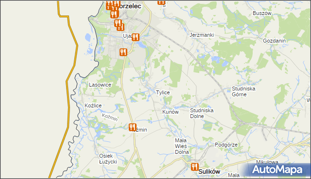 mapa Tylice gmina Zgorzelec, Tylice gmina Zgorzelec na mapie Targeo