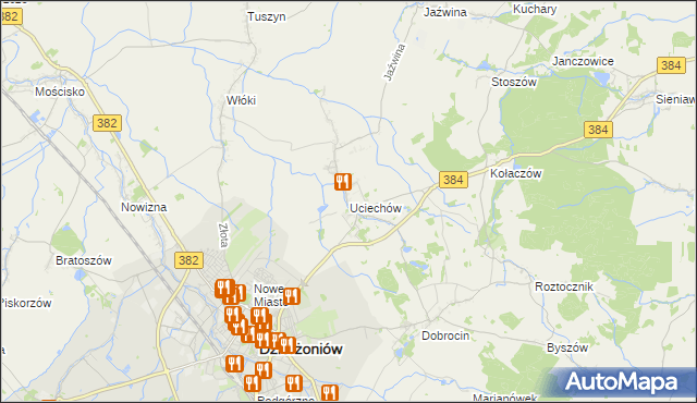 mapa Uciechów gmina Dzierżoniów, Uciechów gmina Dzierżoniów na mapie Targeo