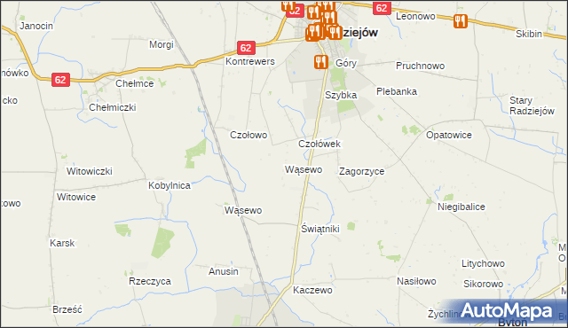mapa Wąsewo gmina Radziejów, Wąsewo gmina Radziejów na mapie Targeo