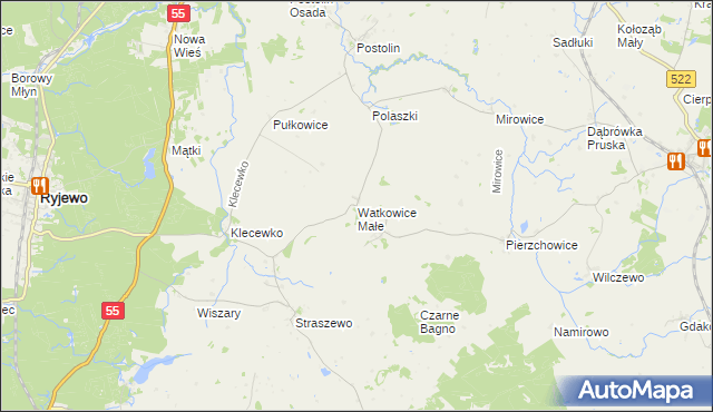 mapa Watkowice Małe, Watkowice Małe na mapie Targeo