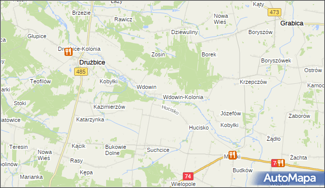 mapa Wdowin-Kolonia, Wdowin-Kolonia na mapie Targeo