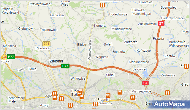 mapa Węgrzce gmina Zielonki, Węgrzce gmina Zielonki na mapie Targeo