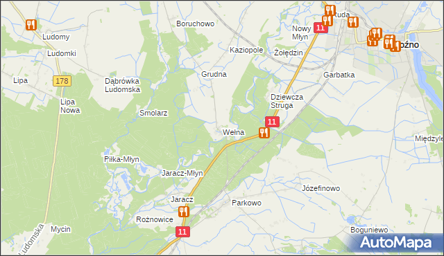 mapa Wełna gmina Rogoźno, Wełna gmina Rogoźno na mapie Targeo