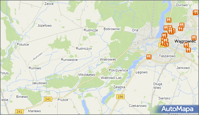 mapa Wiatrowiec gmina Wągrowiec, Wiatrowiec gmina Wągrowiec na mapie Targeo