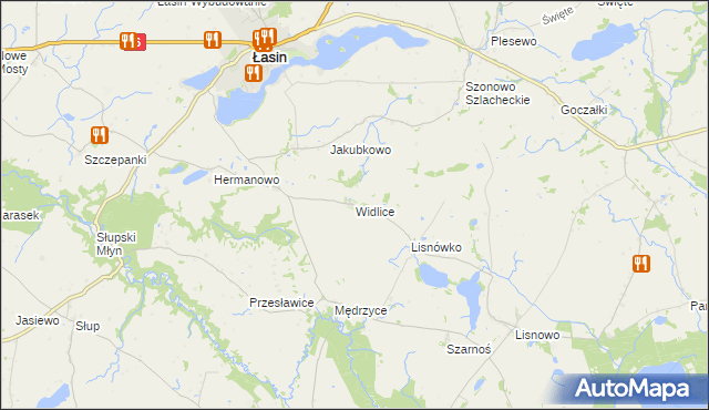 mapa Widlice gmina Świecie nad Osą, Widlice gmina Świecie nad Osą na mapie Targeo