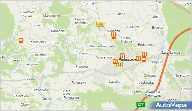 mapa Wincentów gmina Piekoszów, Wincentów gmina Piekoszów na mapie Targeo