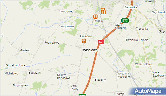 mapa Wiśniewo powiat mławski, Wiśniewo powiat mławski na mapie Targeo