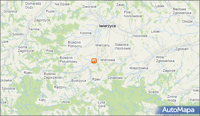 mapa Wiśniowa gmina Iwierzyce, Wiśniowa gmina Iwierzyce na mapie Targeo