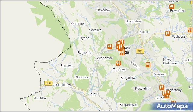 mapa Włodowice gmina Nowa Ruda, Włodowice gmina Nowa Ruda na mapie Targeo