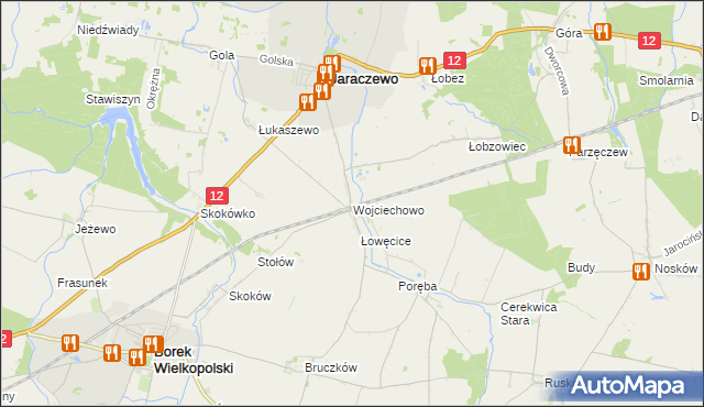 mapa Wojciechowo gmina Jaraczewo, Wojciechowo gmina Jaraczewo na mapie Targeo