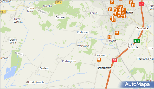 mapa Wojnówka gmina Wiśniewo, Wojnówka gmina Wiśniewo na mapie Targeo