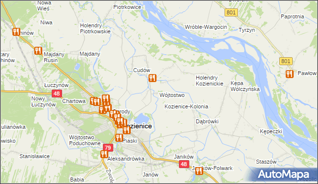 mapa Wójtostwo gmina Kozienice, Wójtostwo gmina Kozienice na mapie Targeo