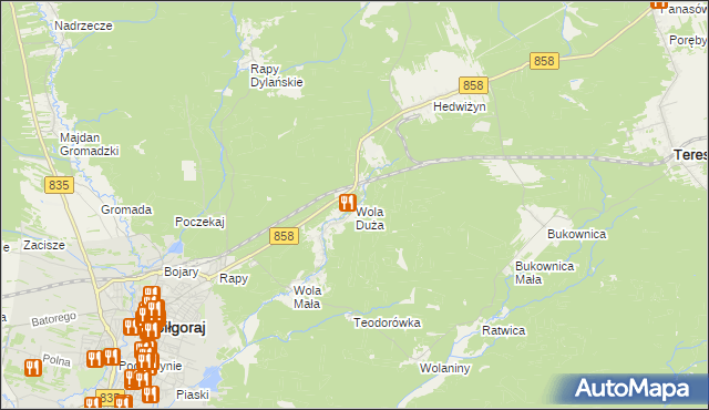 mapa Wola Duża gmina Biłgoraj, Wola Duża gmina Biłgoraj na mapie Targeo