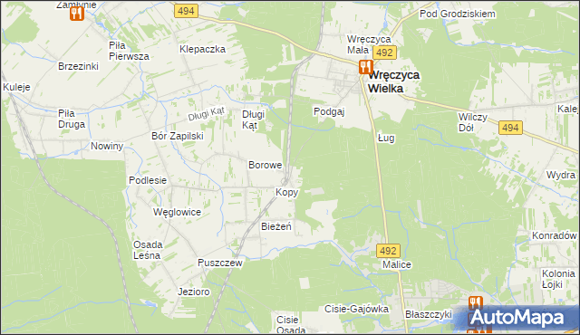 mapa Wręczyca gmina Wręczyca Wielka, Wręczyca gmina Wręczyca Wielka na mapie Targeo