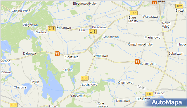 mapa Wróblewo gmina Wronki, Wróblewo gmina Wronki na mapie Targeo