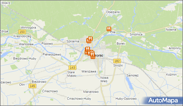 mapa Wronki powiat szamotulski, Wronki powiat szamotulski na mapie Targeo
