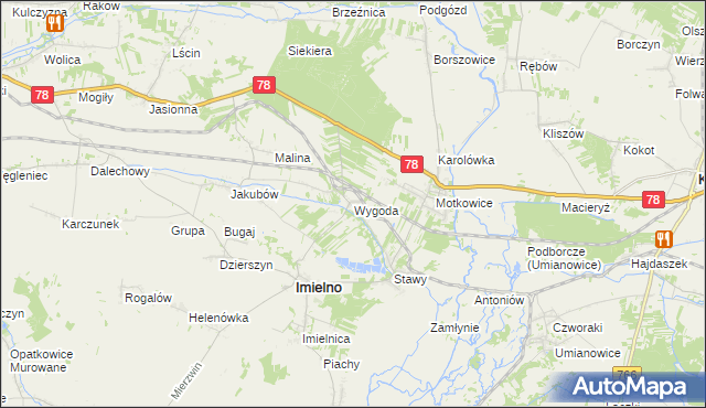 mapa Wygoda gmina Imielno, Wygoda gmina Imielno na mapie Targeo