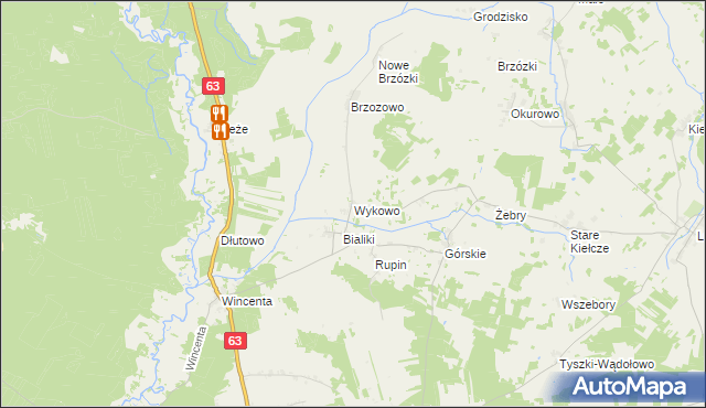 mapa Wykowo gmina Kolno, Wykowo gmina Kolno na mapie Targeo
