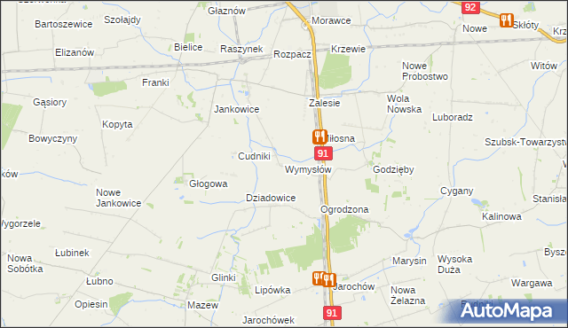 mapa Wymysłów gmina Krośniewice, Wymysłów gmina Krośniewice na mapie Targeo