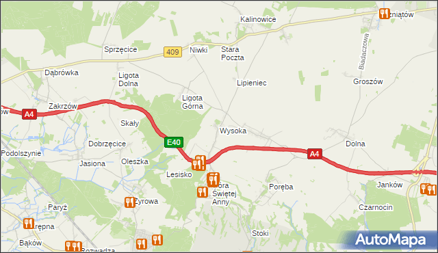mapa Wysoka gmina Leśnica, Wysoka gmina Leśnica na mapie Targeo