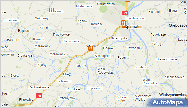 mapa Wyszogród gmina Opatowiec, Wyszogród gmina Opatowiec na mapie Targeo