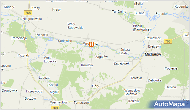 mapa Zagajów gmina Michałów, Zagajów gmina Michałów na mapie Targeo