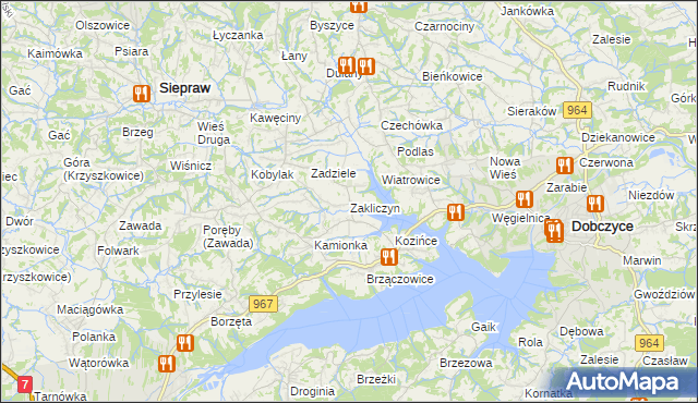 mapa Zakliczyn gmina Siepraw, Zakliczyn gmina Siepraw na mapie Targeo