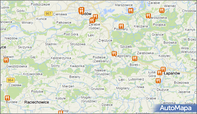 mapa Zalesiany gmina Gdów, Zalesiany gmina Gdów na mapie Targeo